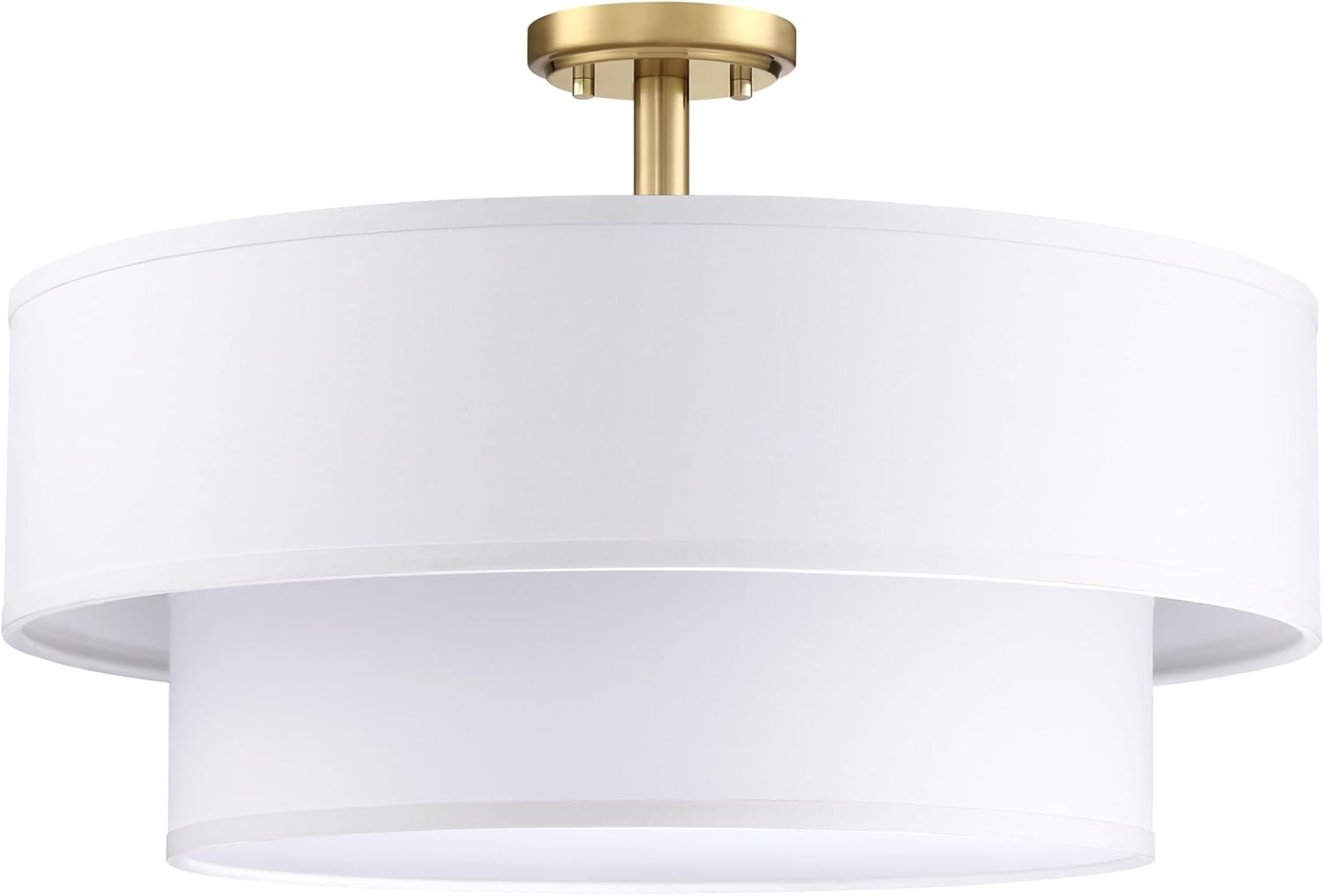 4 Light Off White Fabric Shade Semi Flush Mount Ceiling Light,Close to Ceiling Light Fixture Brushed Bronze Finish,20 inch Semi Flush Drum Light for Bedroom,Living Room,Dining Room Hallway