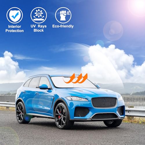 Image of Windshield Sun Shade Custom Fit for 2016-2024 2025 2026 Jaguar F-Pace F Pace Accessories Foldable Sunshade Sun Blocker Protect Car from Sun Rays & Heat Damage Keep Car Cooler