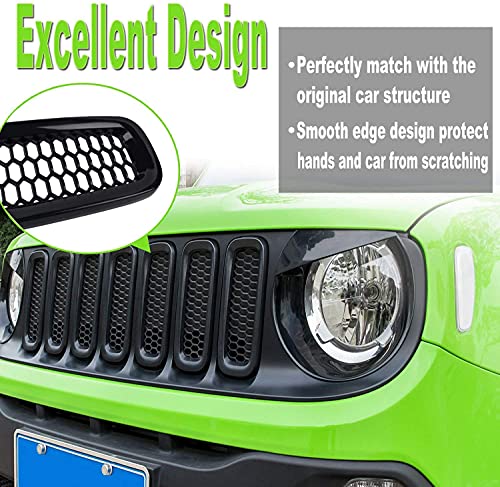 Image of YMT 7PCS Front Grille Inserts Black Mesh Grill Guard Cover Trim Fit for Jeep Renegade 2015 2016 2017 2018