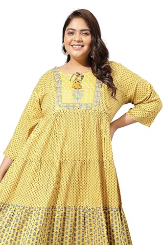 Image of MIRCHI FASHION Women Cotton Regular Plus Size Embroidered Printed Anarkali Kurti