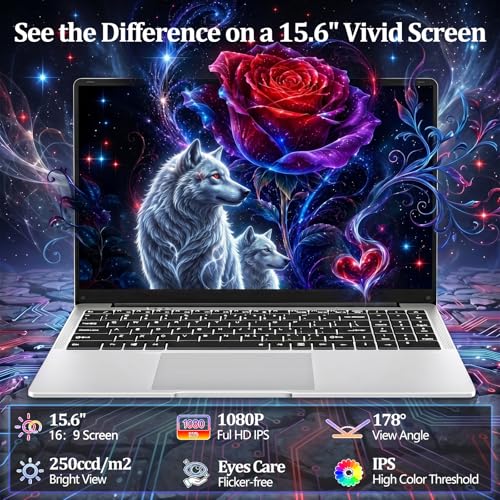 Image of 2026 Laptop, 15.6 Inch Laptop Computer, Ultra-Thin Lightweight Lap top, Celeron N4000, 8GB RAM 256GB SSD, FHD 1080P, 180 Open, Win 11 Pro, WiFi 2.4 /5G, BT4.2,Mini HDMI for Student & Business, Silver