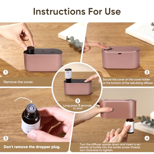 Image of Waterless Diffuser for Home Essential Oil Diffuser, Aromatherapy Diffuser, Portable Scent Diffusers, 3 Mist Modes, Cycle Start for Bedroom, Office Studio 350-700 sq. ft Rose Gold