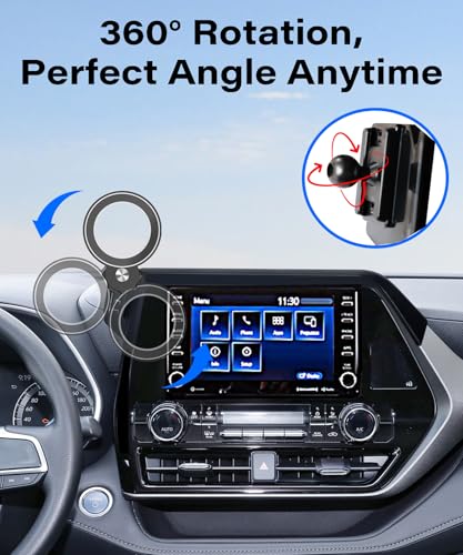 Image of Car Phone Holder for 2020-2025 Toyota Highlander Accessories Apply to 8 Inch Touch Screen Fixed Clip Magnetic Cell Phone Mount Hands-Free 360 Degree Rotation