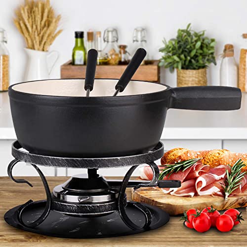 Artestia Cast Iron Cheese Fondue Pot Set, Swiss Traditional Cast Iron Fondue Set For Cheese, Meat & Chocolate (Black Matt) #TOP2
