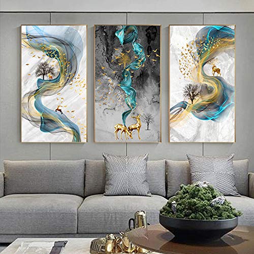 Toile cerf abstrait doré bleu KEBIA tableau moderne salon 40x60cm sans cadre