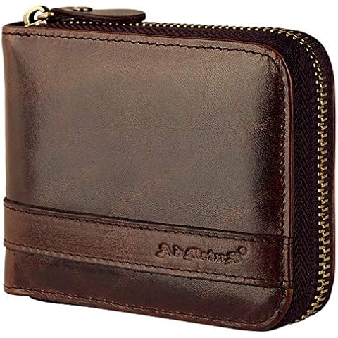 Mens Wallets Leather Zipper Wallet for Men Bifold RFID Multi Card Holder Purse brown181 Cover