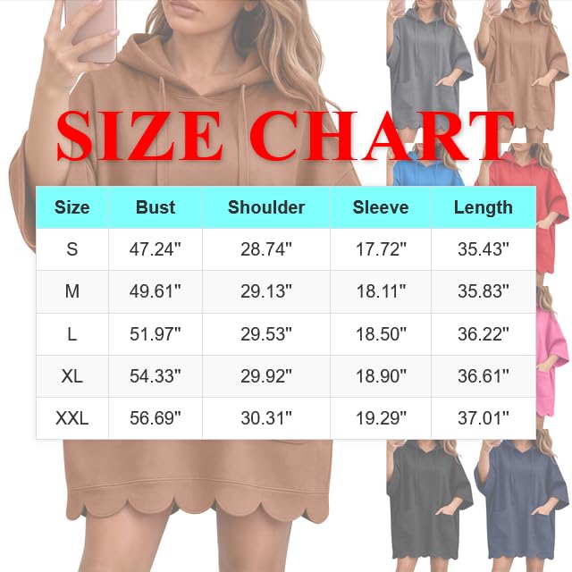 Oversized Hoodie Dress for Women 3/4 Sleeve Y2k Scalloped Sweatshirt Dress - image 4