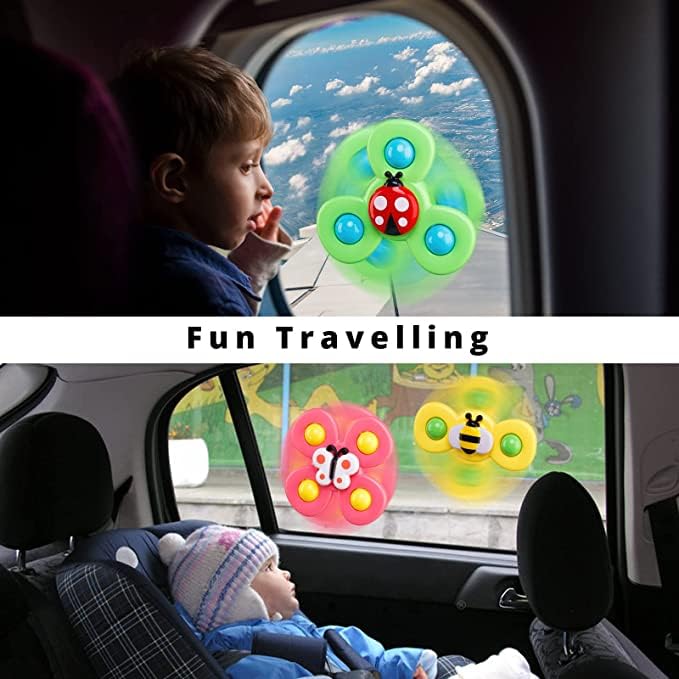 Image of 3Pcs Suction Cup Spinner Toys for Baby 1-2 Year Old | Baby Toys for Bath Time and High Chair Fun | Perfect First Birthday Baby Gifts and Sensory Toys for Toddlers 12-18 Months (Bees)