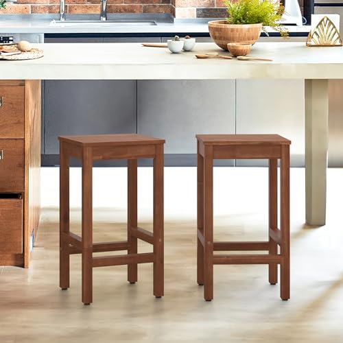 Taburetes de Bar de 26 Pulgadas, Juego de 2 Sillas para Barra, Asiento para Cocina y Encimera con Reposapiés, Taburetes de Madera de Acacia para Comedor, Cocina, Encimera, Café, Color Caoba miniatura 7
