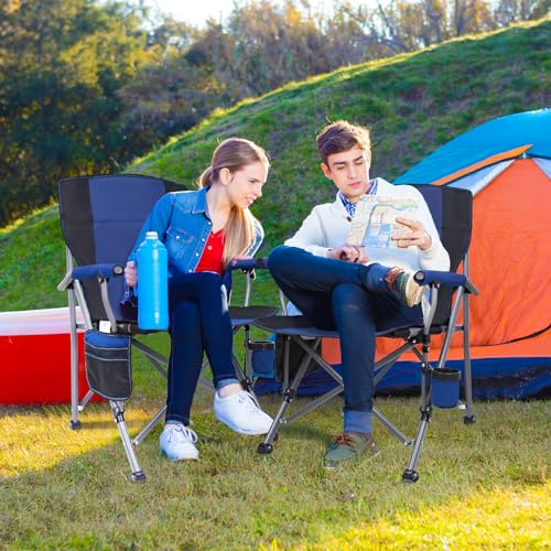 Image of MENOLY Heated Camping Chair, Portable Heated Folding Chair, Heated Seat and Back Chair with Cup Holder, 4 Large Pockets for Outdoor Activities, 3 Heat Levels, Supports 300lbs, Battery NOT Include
