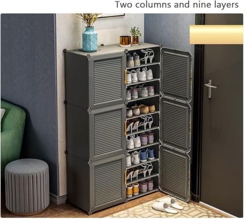 Image of LUHI Premium Modular Plastic Shoe Rack for Home with Door | 18-Tier Stackable Shoe Organizer | Waterproof & Dustproof | Space Saving Storage for Home, Bedroom & Entryway [Grey HT, 18-Shelf-6-Door]
