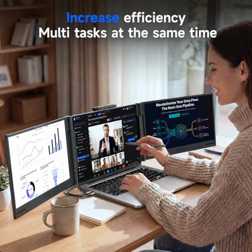 Image of AOC 14 inch Laptop Screen Extender, Triple Portable Monitor for 13 inch-17.3 inch Laptops, 1080P FHD IPS Display, HDMI /USB-C Cable Plug-Play Laptop Monitor Extender for Mac /Windows (Black)
