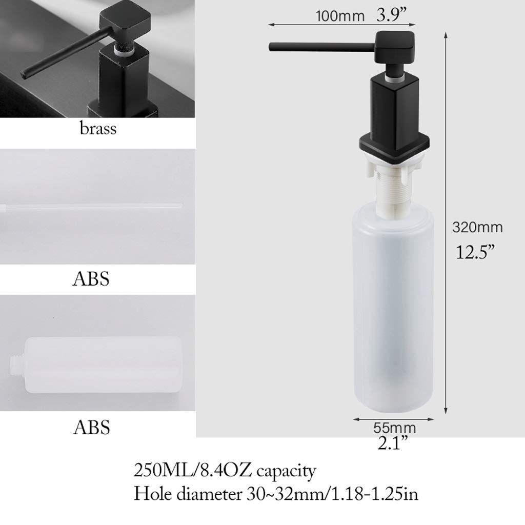 Dozownik mydła w kuchni, mosiężny blat, pompa dozująca balsam do naczyń w płynie 250 ML / 8.4 uncji Butelka na mydło Wbudowana ręczna pompa do zlewozmywaka Dozowniki mydła