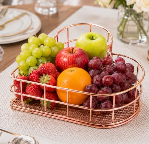 Image of Mini Heart Shape Metal Basket for Fruits, Cosmetics, Snacks & Desk Organizer | Rose Gold Wire Storage Basket for Kitchen, Dining Table, Vanity & Office