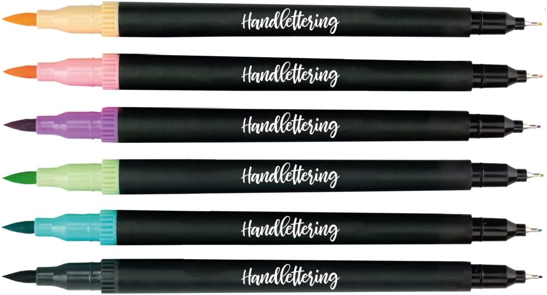 Handlettering Designdose Brush Pens Cotton Candy: in den Farben Orange, Rosa, Violett, Türkis, Grün und Grau