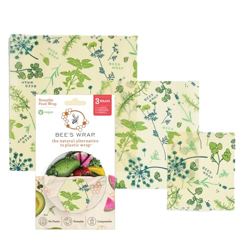Bee's Wrap Vegane Bienenwachs-Wraps für Lebensmittel, veganer Krä...