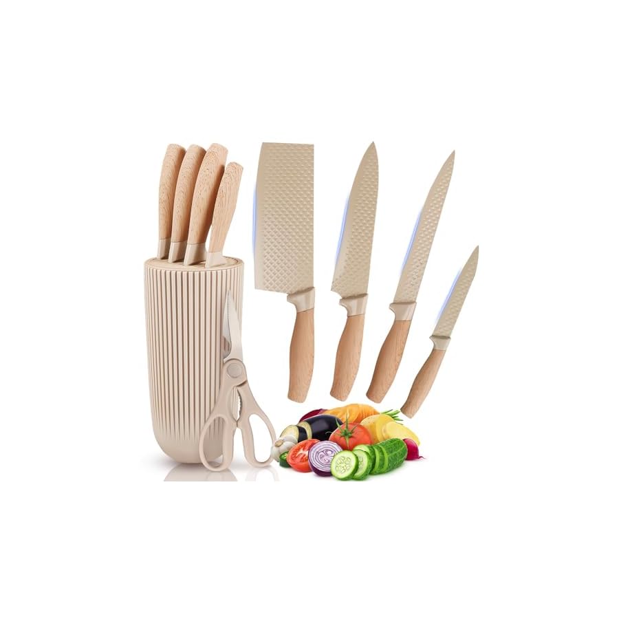 Kitchen-Knife-Set-6-Pcs-Sharp-Knife-Set-for-Kitchen-Anti-Rust-Stainless-Sharp-Knife-Set-with-Universal-Knife-Block-Knife-Set-Contains-Round-Knife-Storage-Knives-Scissors-for-Kitchen-Khaki Gulymm Kitchen Knife Set, 6 Pcs Sharp Knife Set for Kitchen, Anti-Rust Stainless Sharp Knife Set with Universal Knife Block, Knife Set Contains Round Knife Storage, Knives, Scissors for Kitchen (Khaki