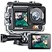 Produktbild Action Cam 4K 24MP Unterwasserkamera 40m Wasserdichte Action-Kamera mit Doppelbildschirm Wi-Fi EIS Actioncam 170° Ultra HD Weitwinkelobjektiv Dual Screen Camcorder mit 2 Akkus und Zubehör Kit