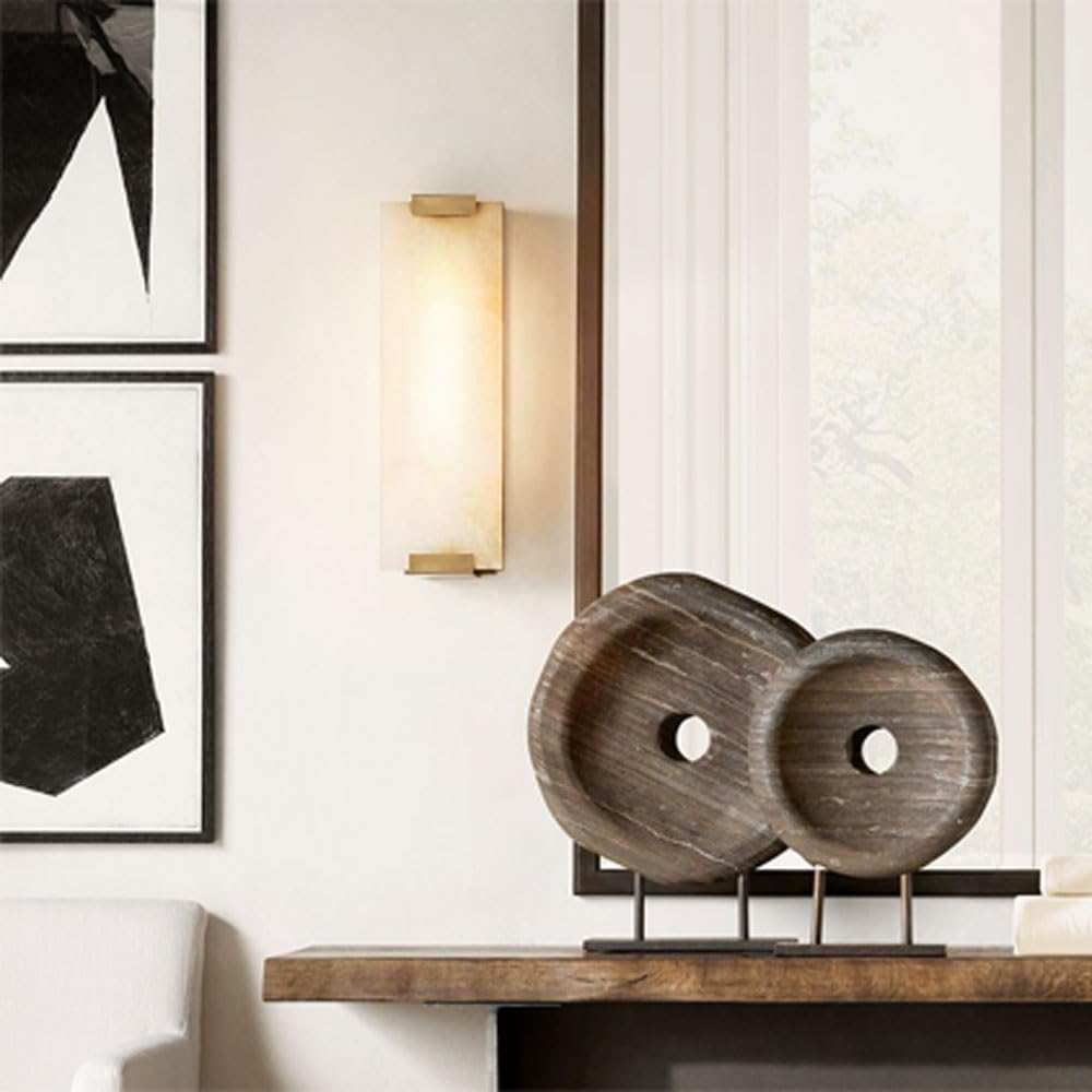 Applique rettangolare da 14,1 pollici in alabastro, lampada da parete in stile nordico, applique in metallo con sorgente luminosa a LED, apparecchi di illuminazione a parete per corridoio, sogg