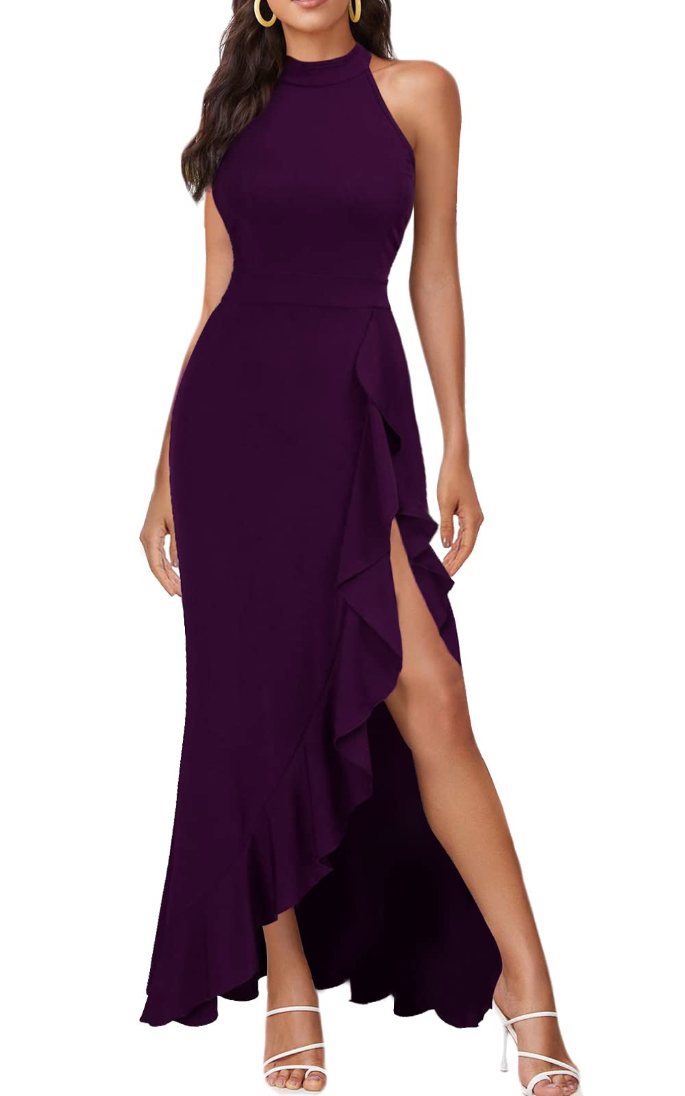 ALLANDWELLWomen's High Neck Split Bodycon Mermaid Evening Cocktail Long Dress