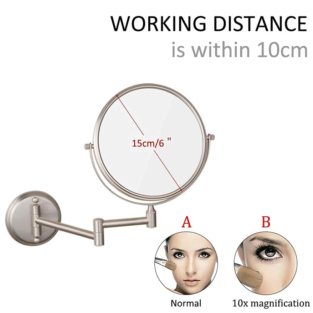 FIDEMM An der Wand montierte Make-up-Spiegel, vergrößernd, ausziehbar, Stabiler, Verstellbarer Kosmetikspiegel, Rasier- und Badezimmer-Kosmetikspiegel (Color : 10x, Size : 6inch)
