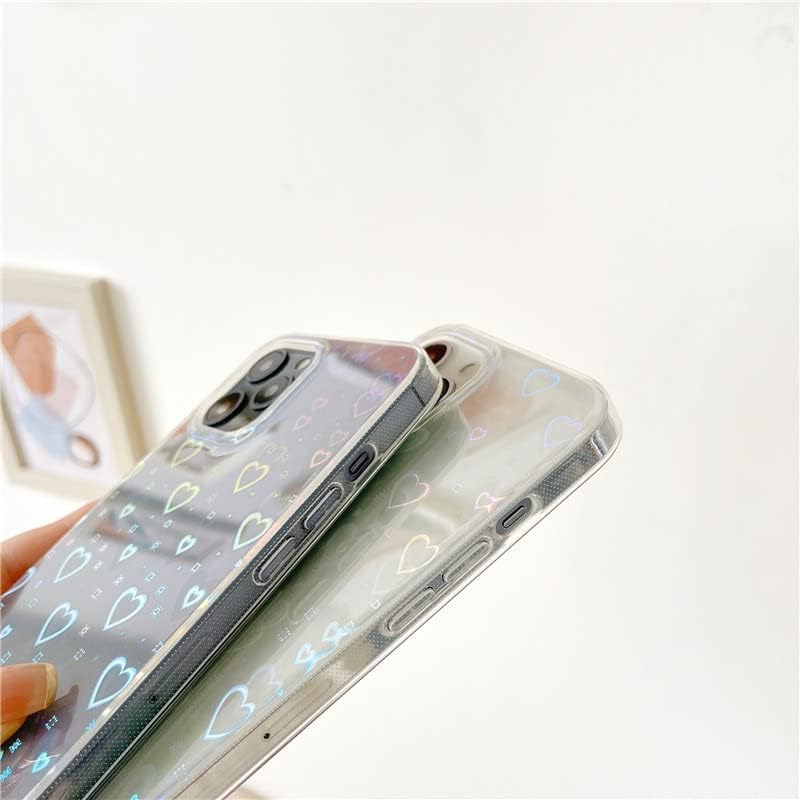 Miniatura 5 de Jusy Compatible con iPhone 13 Pro Max, funda holográfica de amor iridiscente transparente Kawaii para mujer, diseño de arco iris con láser estético,