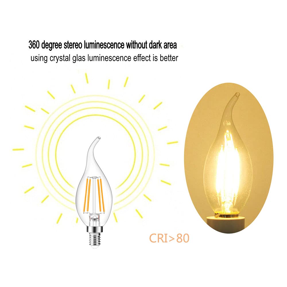 Ruihua E14 6W LED Filament Glühbirne Warmweiß 2700K (Entspricht 60W Halogenbirne) Nicht Dimmbar Kleine Vintage Energiesparlampe 600LM Edison Schraube C35 Kerzenbirnen,Packung mit 20