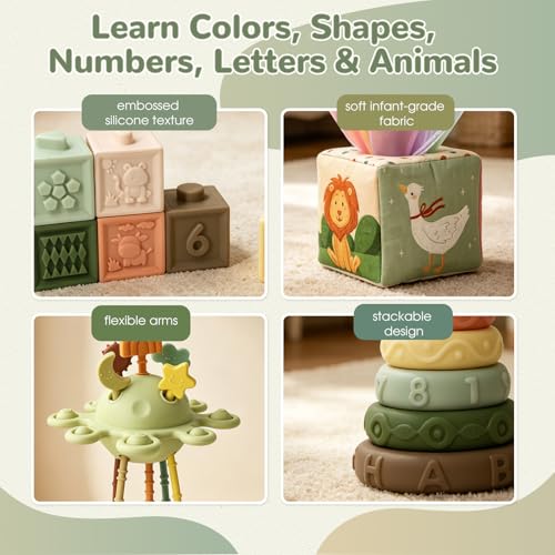 Image of Baby Toys for 6 to 12 Months, Montessori Toys for 6-8-9-12 Month Old | Shape Sorter, Baby Blocks, Learning Developmental Sensory Toys, Baby Tissue Box, Gifts for 6-36 Months Girls Boys Infant Toys