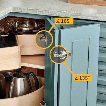 ANGSTROM 2-Pack Lazy Susan Cabinet Hinges, Full Overlay Concealed European Style for Outer Corner Door, 3D Adjustable Clip-On (135-Degree)