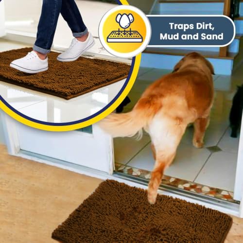 Image of Muddy Mat | Super Water Absorbent Door Mat Indoor, Microfiber Quick Dry Chenille Entryway Rug, Slip Resistant Front Door Mat, Indoor Mats for Entryway, Machine Washable Pet Rug, Amber 2ft x 4ft