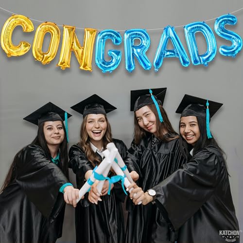 Image of KatchOn, Blue and Gold Congrats Balloon - 16 Inch | Congrats Grad Balloons Foil for 2026 Graduation Party Decorations | Grad Balloons Banner, Blue and Gold Graduation Decorations 2026