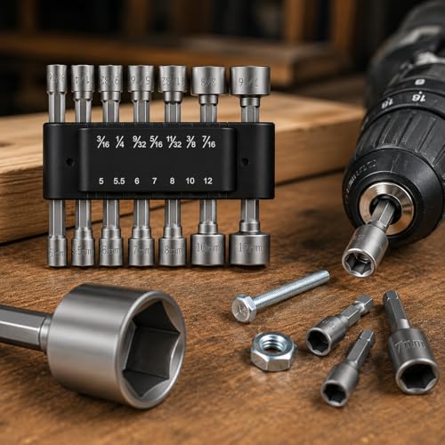 Image of 14 Piece Power Nut Driver Drill Bit Socket Wrench Tool Set | 35K Carbon Steel 1 /4 Inch Hex Shank Nut Driver Bits | Rustproof Wrench Adapter Kit for Drill Machine