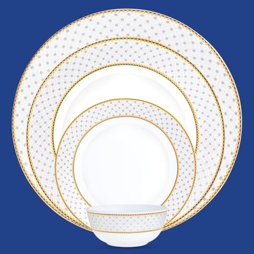 Image of Larah by Borosil 37pc Opalware Kosmia Dinner Set for Family of 6 | Microwave & Dishwasher Safe Crockery Set for Dining & Gifting | Plates & Bowls
