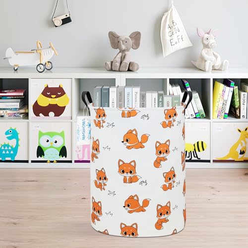 Image of Laundry Hamper Fabric Organizer Collapsible Basket Fox | Waterproof Storage Bin Kids Toy Clothes Baskets for Gift Children Nursery Bedroom Bathroom