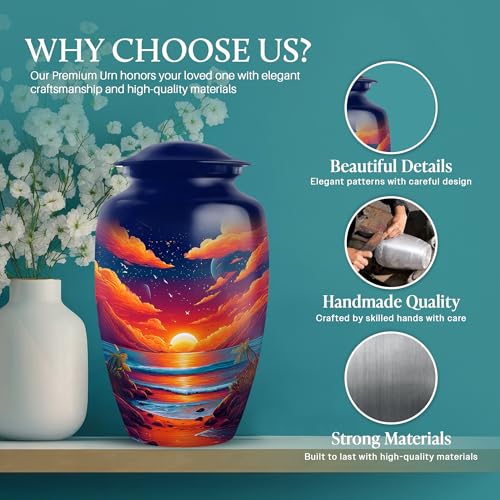 Image of Beach Urn - Memorial Ashes - Combo 2 - Large with 3 Inch Pack of 2 - Large Funeral Adult - Small Urns for Human Ashes - Decorative Urns for Adult Male & Female
