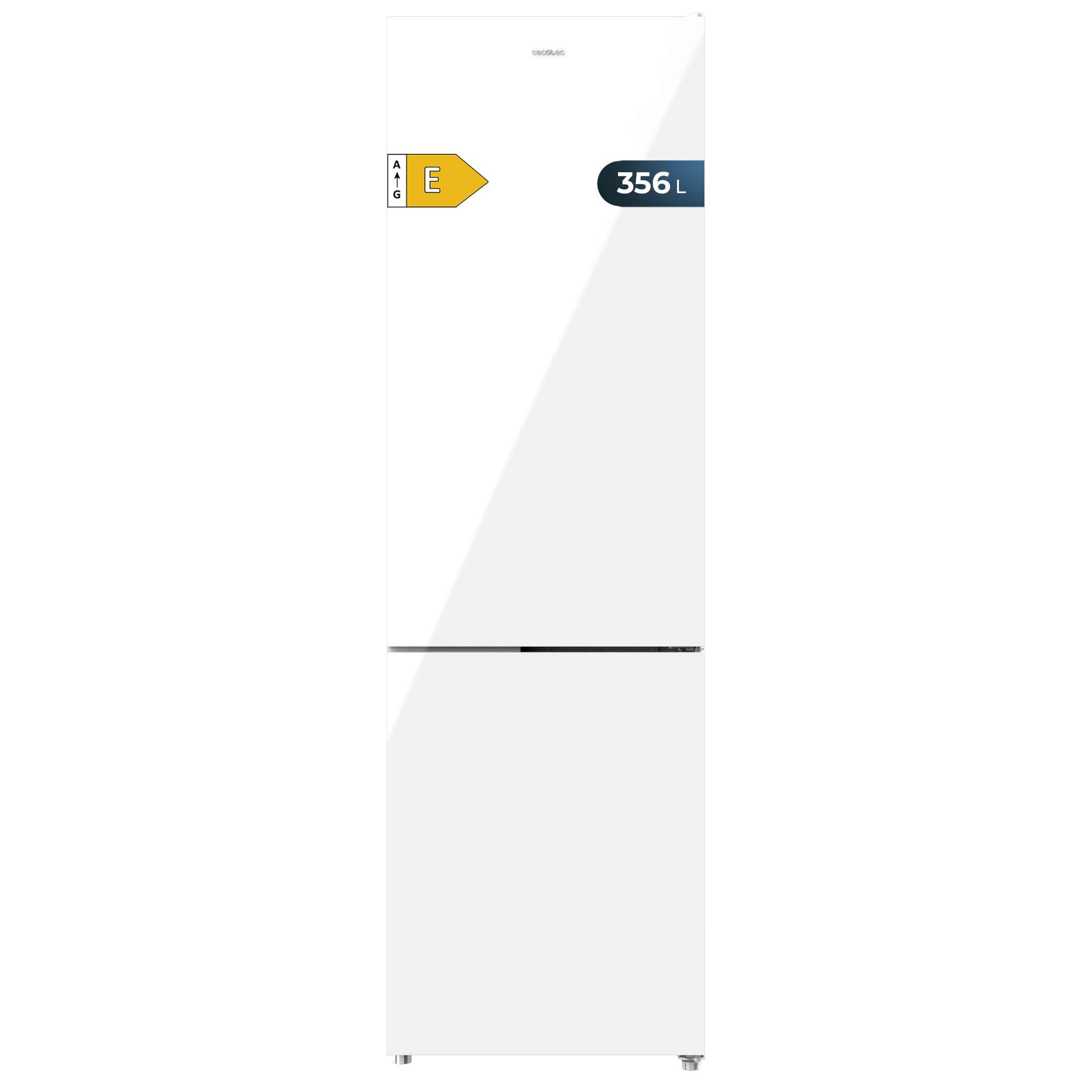 Cecotec Kühl-Gefrierkombination Bolero CoolMarket Combi 356 White Glass E. Inverter Plus Kompressor Kühl-Gefrierkombination Weißglas 200X59,5Cm, 356L, No Frost, Klasse E, Multiairflow, Fast Cooling