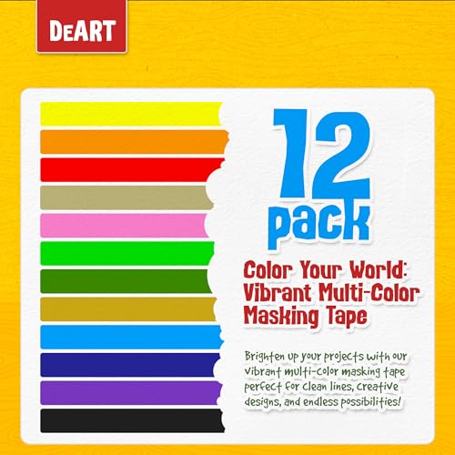 Image of DEART 12PCS Colored Masking Tape, Kids Art Supplies, DIY Craft Tape, Colored Tape Rolls, Colored Painters Tape, 1.7cm x 10m (2 /3In x 11Yards) for Labeling Coding Rolls Washi Scale Scrapbook Lab Tape