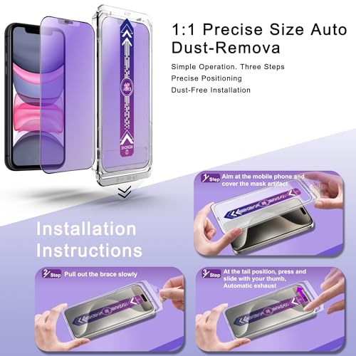 Image of 2-Pack Anti Blue Light Matte Screen Protector for iPhone 11 and iPhone XR 6.1-Inch, Auto Dust Removal, No Bubbles, High Definition Clear, Easy Installation