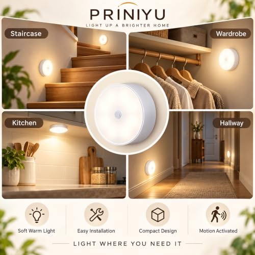Image of Motion Sensor LED Puck Light Rechargeable Night Lamp Set of 2
