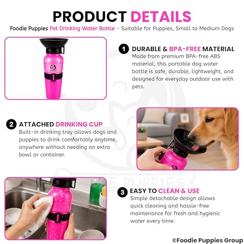 Image of Foodie Puppies Portable Dog Water Bottle, (530ml,18Oz) Color May Vary | Leak-Proof Easy Squeeze Pet Water Dispenser with BPA-Free Drinking Cup | Walking, Hiking, Travel & Road Trips