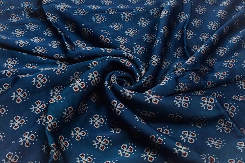 Image of Ethnics of Kutch Women's Ajrakh Modal Silk Natural Dye Hand Block Print Unstitched Kurta Fabric (For Lenght - Refer Bullet Point Below)
