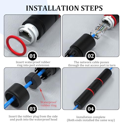 Waterproof RJ45 Coupler for Cat6/Cat5E/Cat5, IP68 Outdoor Ethernet Connector Female to Female Shielded Network Cable Extender, Compatible with Security Cameras, Laptops, Gaming Consoles, Black - Image 4