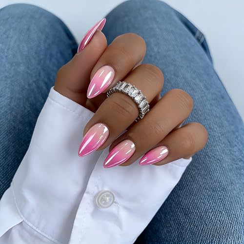 KQueenest French Press On Nails Almond - Chrome Press On