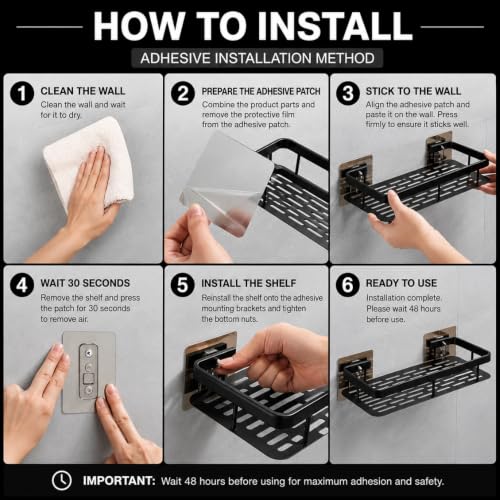 Image of MorivaHomes Self-Adhesive Bathroom Shelf for Wall Shelf Organizer Wall Mounted Bathroom Shelves Rack Holder Stand for Bathroom Accessories Organiser Without Drill (Black, Pack of 2)