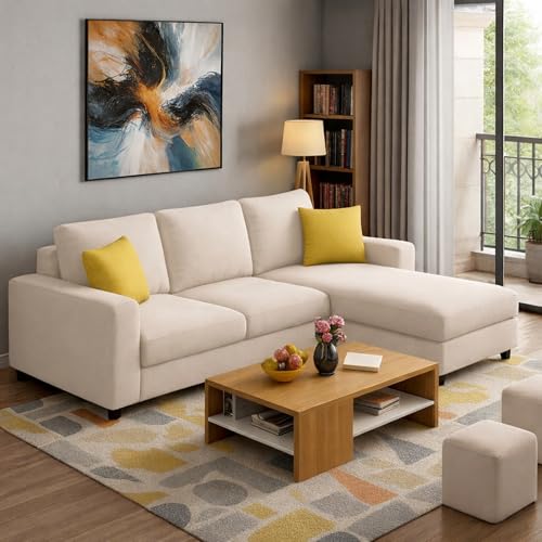 Image of Casaliving Rolando 4 Seater RHS L Shape Sofa Set for Living Room (Cream, 4 Seater RHS)
