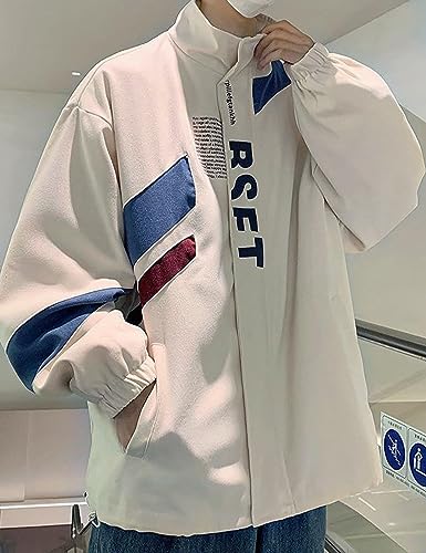 Yimoon Men's Varsity Jacket Vintage Letter Print Motorcycle Jacket Oversized Patchwork Unisex Streetwear2