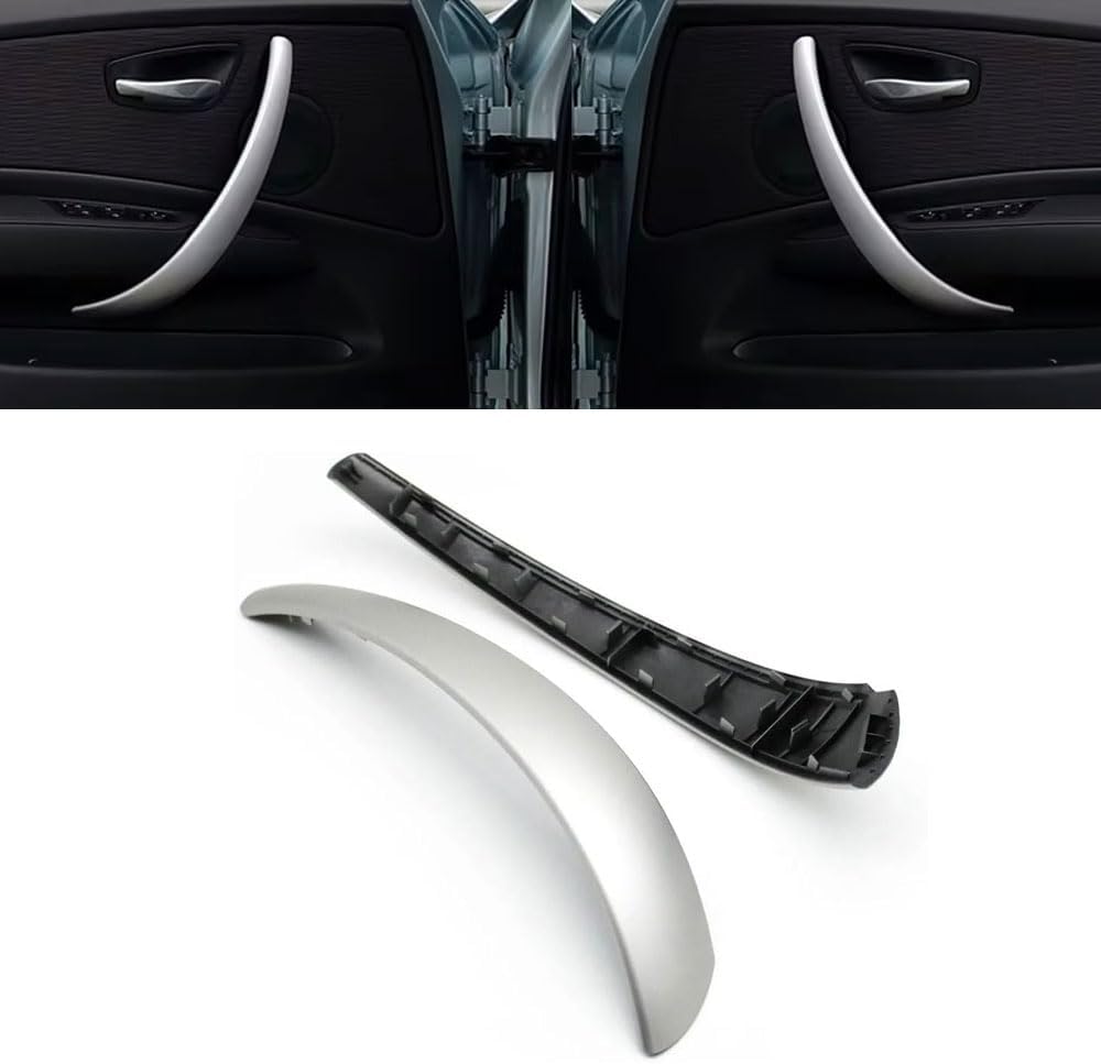 Compatible with BMW 1 Series, 2PCS Door Handle Outer Cover, Interior Left/Right Door Pull Handle Panel Cover Trim Replacement for E81 E82 E87 E88 2006-2012 (Matte Silver)