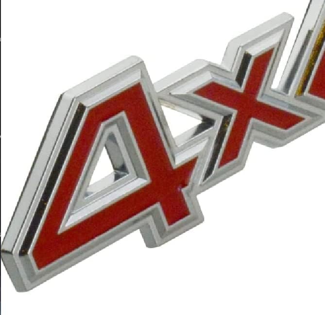Image of 2pc 4X4 Four-Wheel Drive Emblem Badge 3D Letter Metal Emblem Car Side Fender Rear Trunk Emblem Badge Tailgate Sticker Decals (Silver-red)