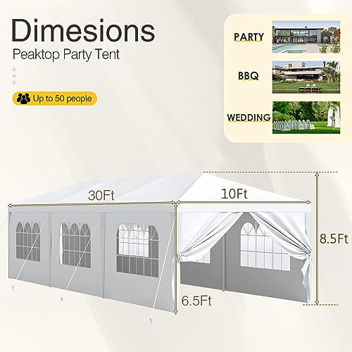 Greesum 10x30 Outdoor Canopy Tent Patio Camping Heavy Duty Gazebo Shelter Party Wedding BBQ Events with Side Removable Walls, Waterproof Shelter, White