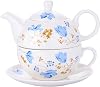 Porcelain Tea for One, Floral Teapot and Cup Set, Orchids